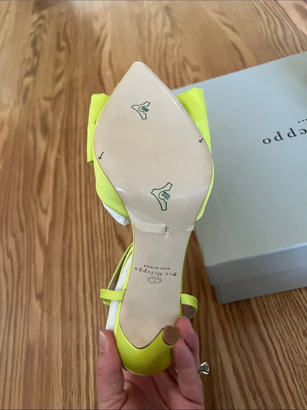 Dee Ocleppo Bow Slingback Pump Lime Satin Heels